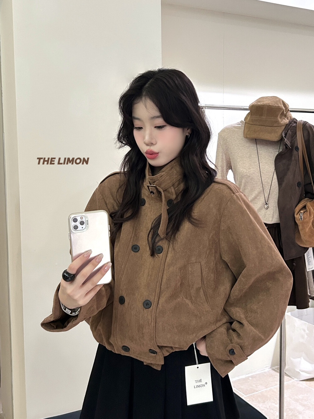 2025 Autumn Women's Clothing The Lemon Green Tea Retro Suede Jacket Coat For Women Stand Collar Short Top_voghion.com