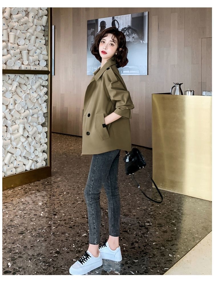 Women's Clothing Elegant Short Trench Coat For Women Korean Style Suit Collar Long Sleeve Top 2024 Spring Autumn New Loose Casual Jacket_voghion.com