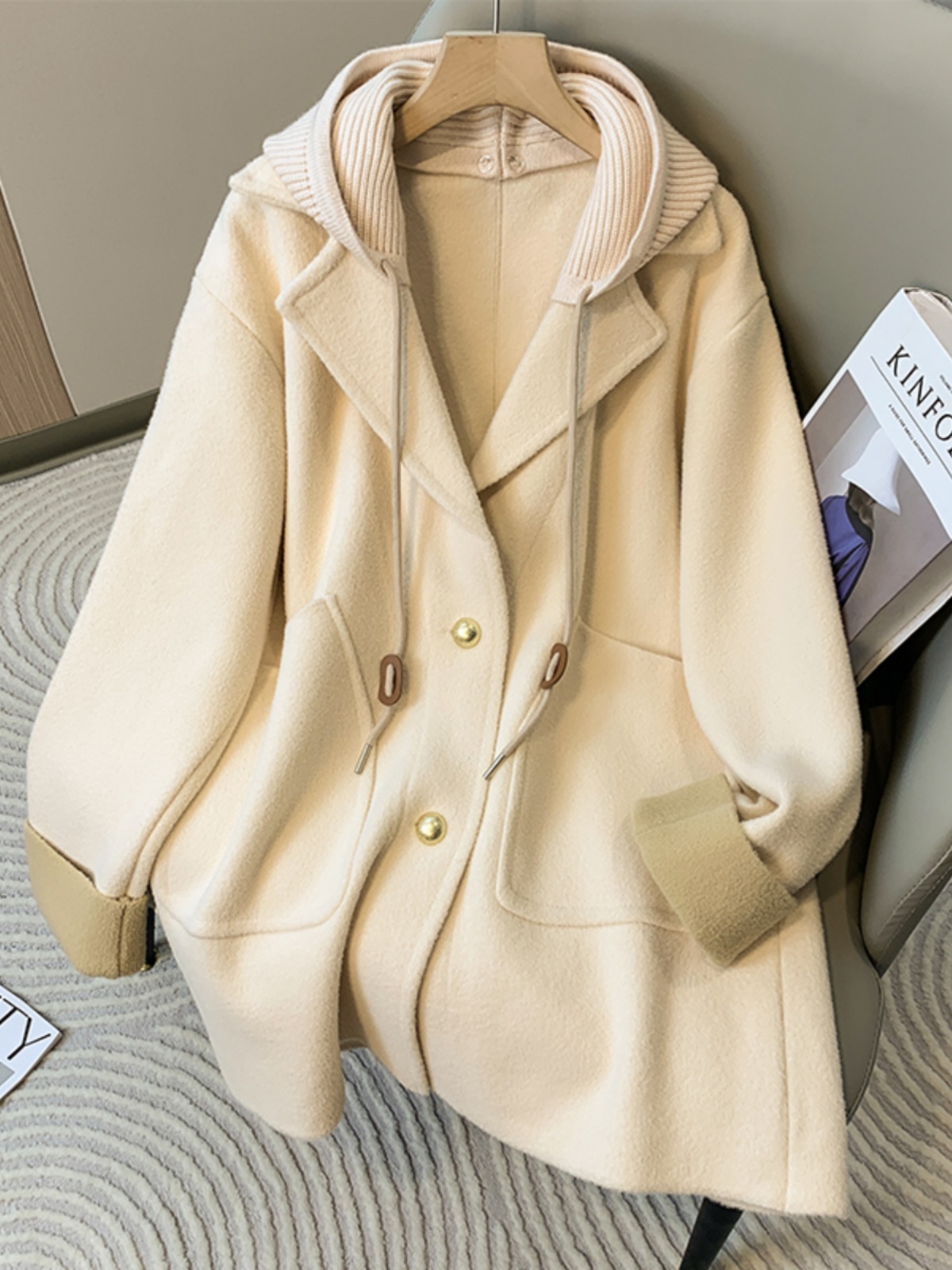 2025 Women's Clothing Women's Mid-Length Hooded Coat, Thickened Spring And Autumn, Size, High-End Elegant Wool Overcoat For Plus Size_voghion.com