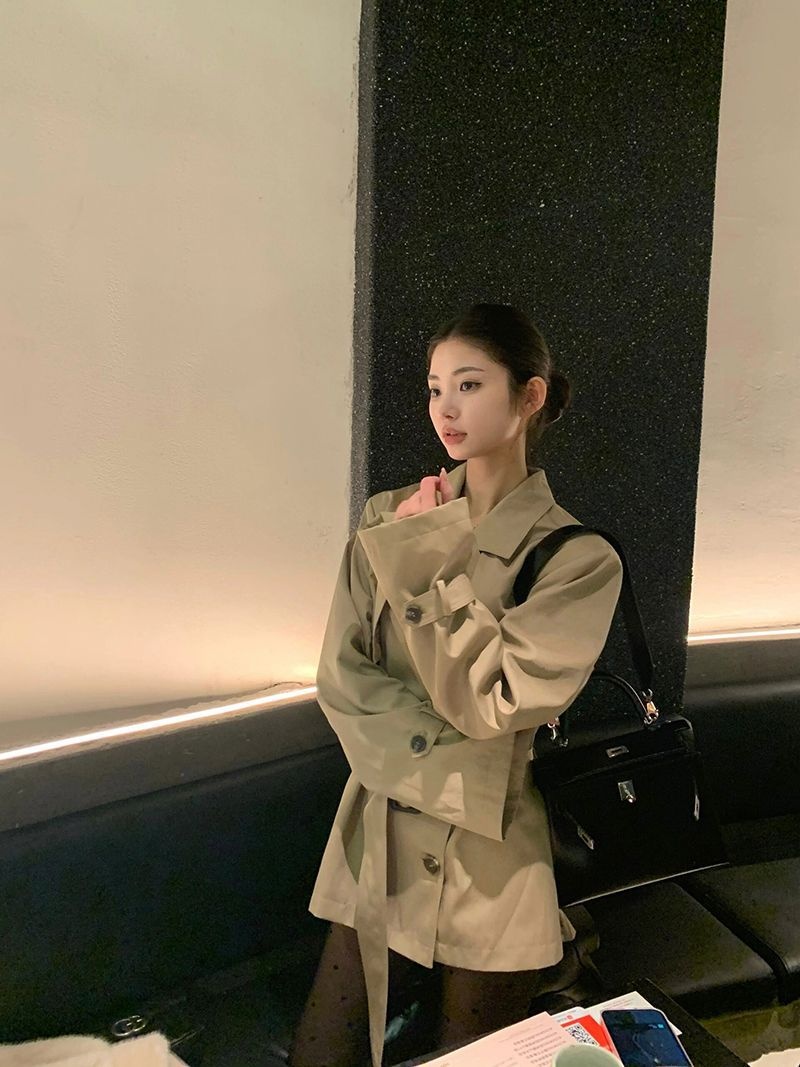 2025 Spring And Autumn New British Style Petite Waist-Cinching Elegant Short Coat For Women Korean High-End Trench Women's Clothing_voghion.com