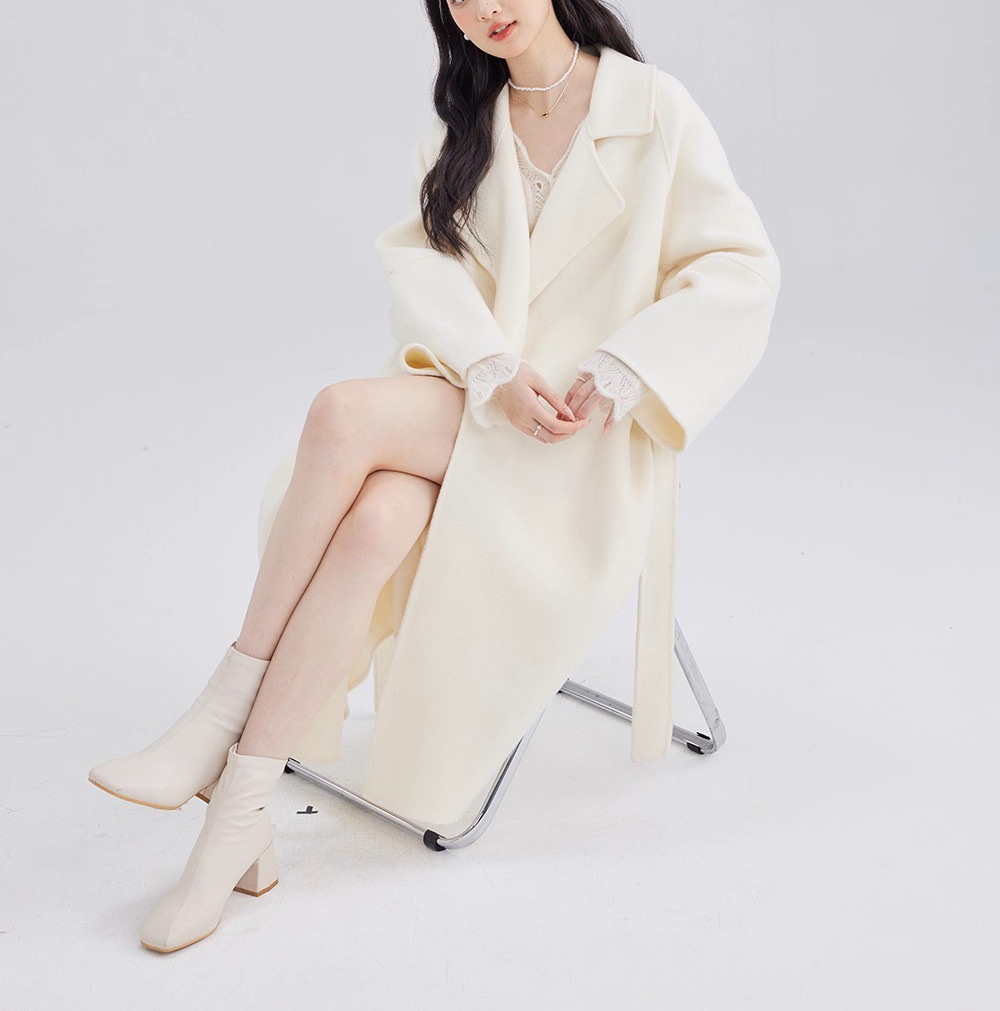 Women's Clothing Double-Sided For Women, Autumn And Winter 2025, Petite Cashmere Long Red Lace-Up 100% Wool Coat_voghion.com