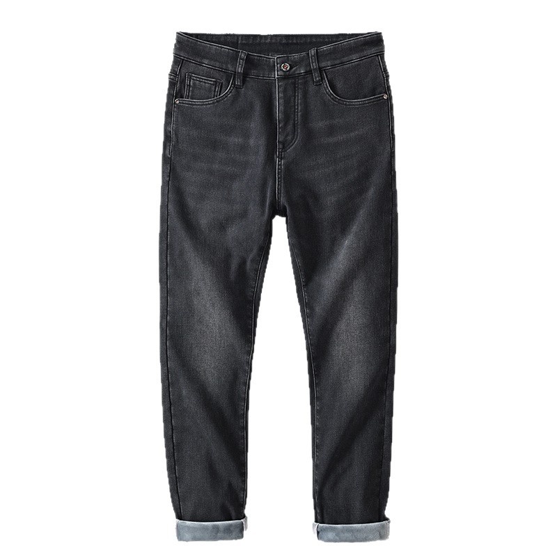 Jeans caldi da ragazzo, gamba dritta, autunno inverno, nuovi, foderati in pile, cotone spesso elasticizzato, vestibilità slim, pantaloni casual da uomo_voghion.com