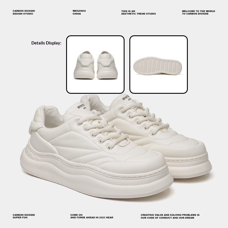 Glide Clearance Sale Thick-Soled Height-Increasing White Sneakers Men's 2025 Autumn New Youth Sports Platform Shoes_voghion.com