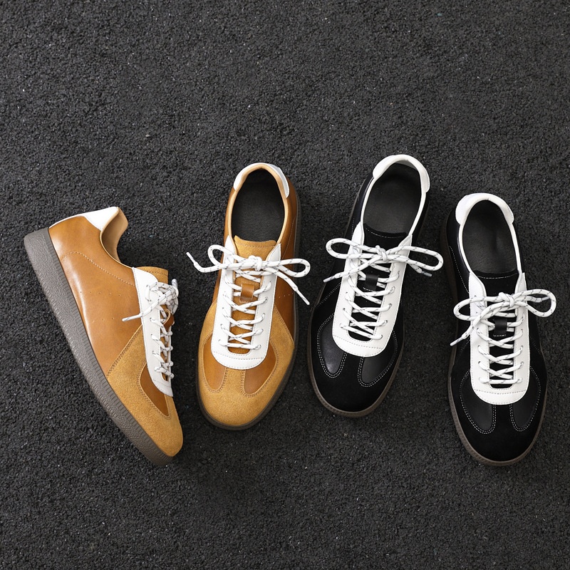 Glide 2025 Spring New Genuine Leather Trendy Niche Flat Sports Casual Versatile Sneakers Men's Retro German Training Shoes_voghion.com