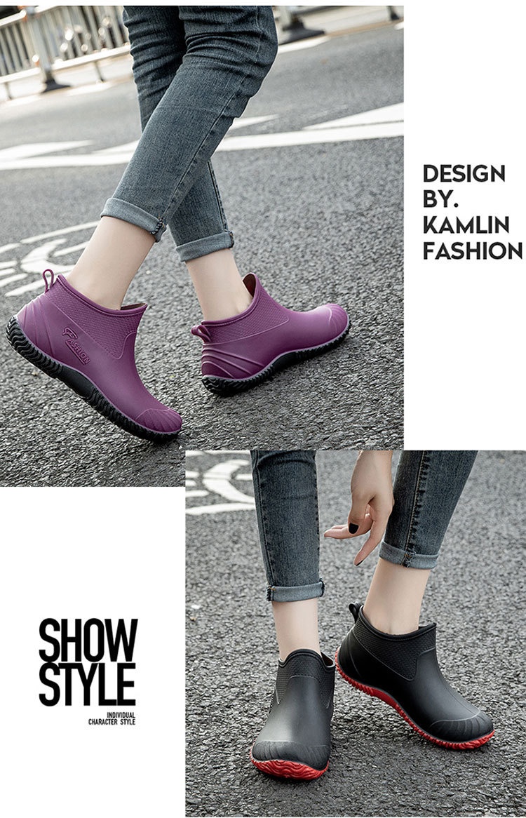 Voyage 2025 Nuovi stivali bassi impermeabili in stile coreano e giapponese, alla moda, scarpe da pioggia da donna foderate in pile antiscivolo_voghion.com