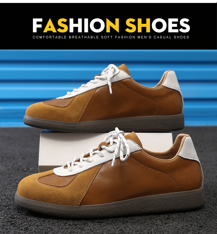 Glide 2025 Spring New Genuine Leather Trendy Niche Flat Sports Casual Versatile Sneakers Men's Retro German Training Shoes_voghion.com