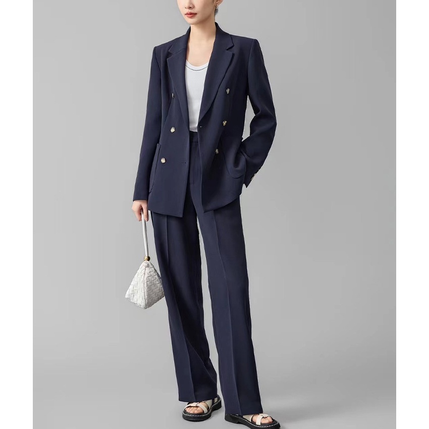 ChicShe 2024 Spring And Autumn Acetate Small Blazer Double-Breasted Two-Piece Professional Suit Straight-Leg Wide-Leg Pants_voghion.com