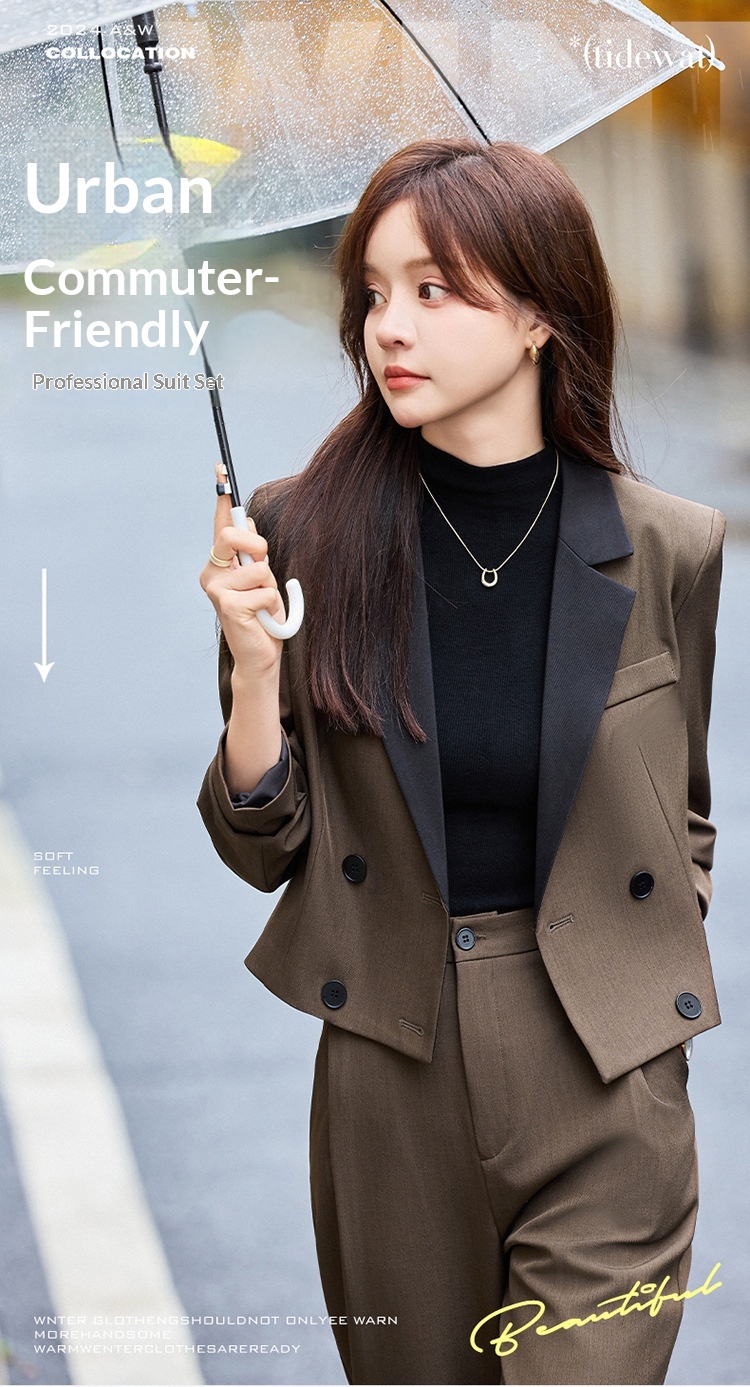 Blazer corto grigio scuro ChicShe da donna, nuovo stile transfrontaliero per primavera e autunno, completo professionale di alta qualità_voghion.com