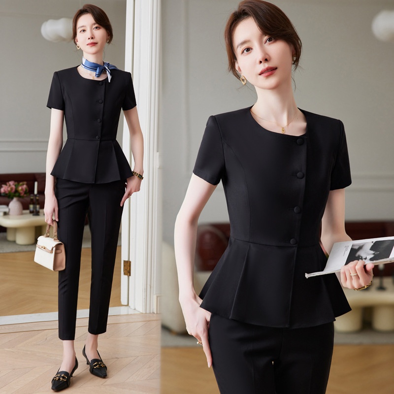 ChicShe Short Sleeve Suit Set For Women Professional Wear Summer Department Jewelry Store Sales Uniform Beautician Front Desk_voghion.com