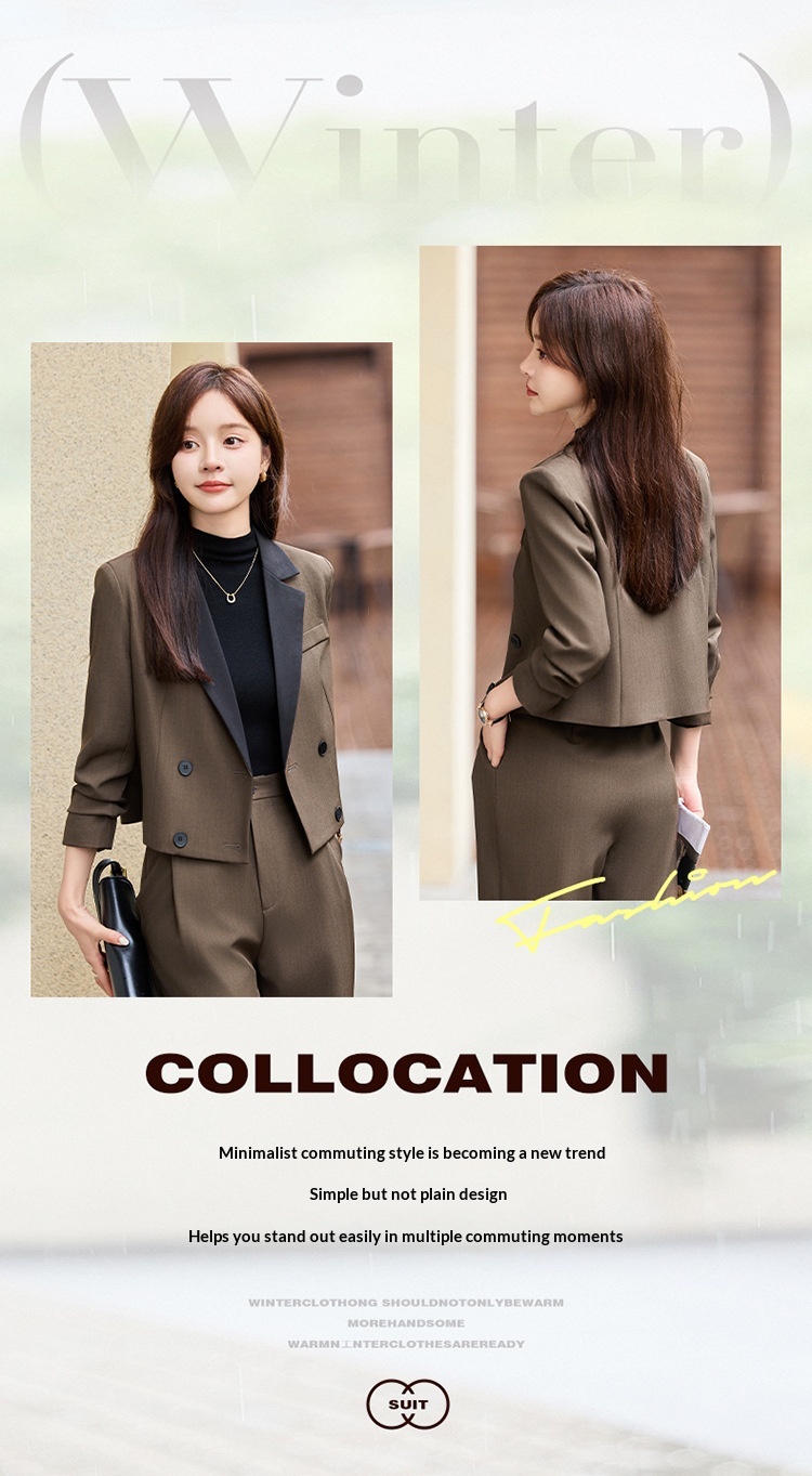 Blazer corto grigio scuro ChicShe da donna, nuovo stile transfrontaliero per primavera e autunno, completo professionale di alta qualità_voghion.com