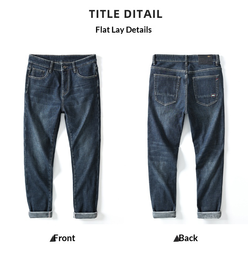 Jeans caldi da ragazzo, gamba dritta, autunno inverno, nuovi, foderati in pile, cotone spesso elasticizzato, vestibilità slim, pantaloni casual da uomo_voghion.com