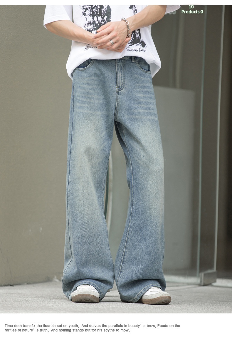 boy Boy Boy American Retro Washed Flared Jeans For Men Spring Summer New Loose Half Elastic Waist Bell Bottom Pants_voghion.com