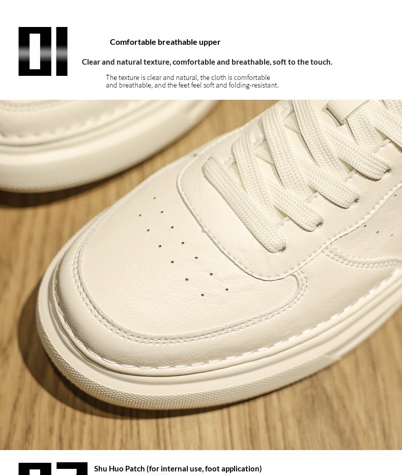 Glide Men's 2025 New Spring Versatile Breathable Leather Casual White Sneakers Non-Slip Youth Sports Trend Shoes_voghion.com