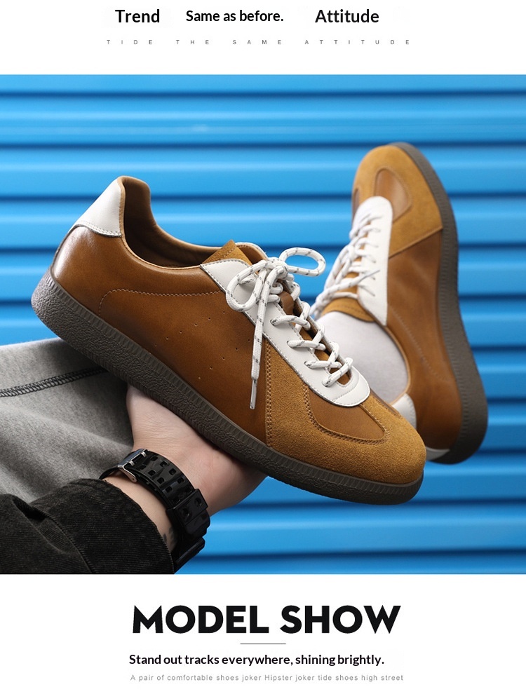 Glide 2025 Spring New Genuine Leather Trendy Niche Flat Sports Casual Versatile Sneakers Men's Retro German Training Shoes_voghion.com