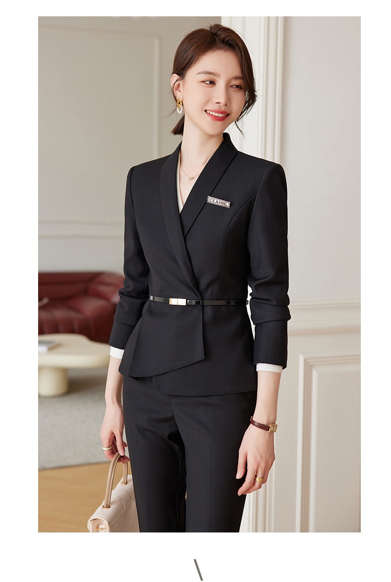 Completo professionale grigio ChicShe per donna, abbigliamento formale autunnale di alta gamma per receptionist di hotel, completo da lavoro per gioielleria_voghion.com