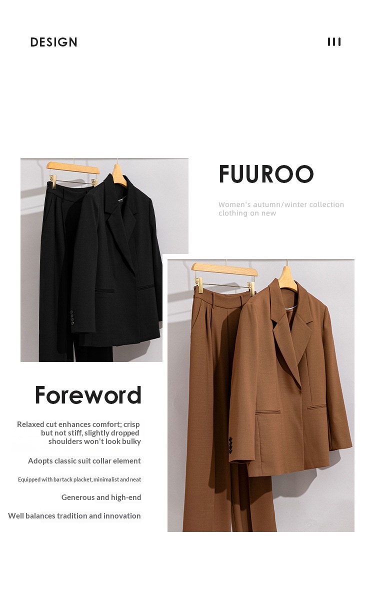 Completo da donna in lana ChicShe, due pezzi, professionale, elegante, con pantaloni a gamba dritta e larga, blazer piccolo_voghion.com