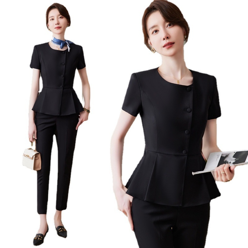ChicShe Short Sleeve Suit Set For Women Professional Wear Summer Department Jewelry Store Sales Uniform Beautician Front Desk_voghion.com