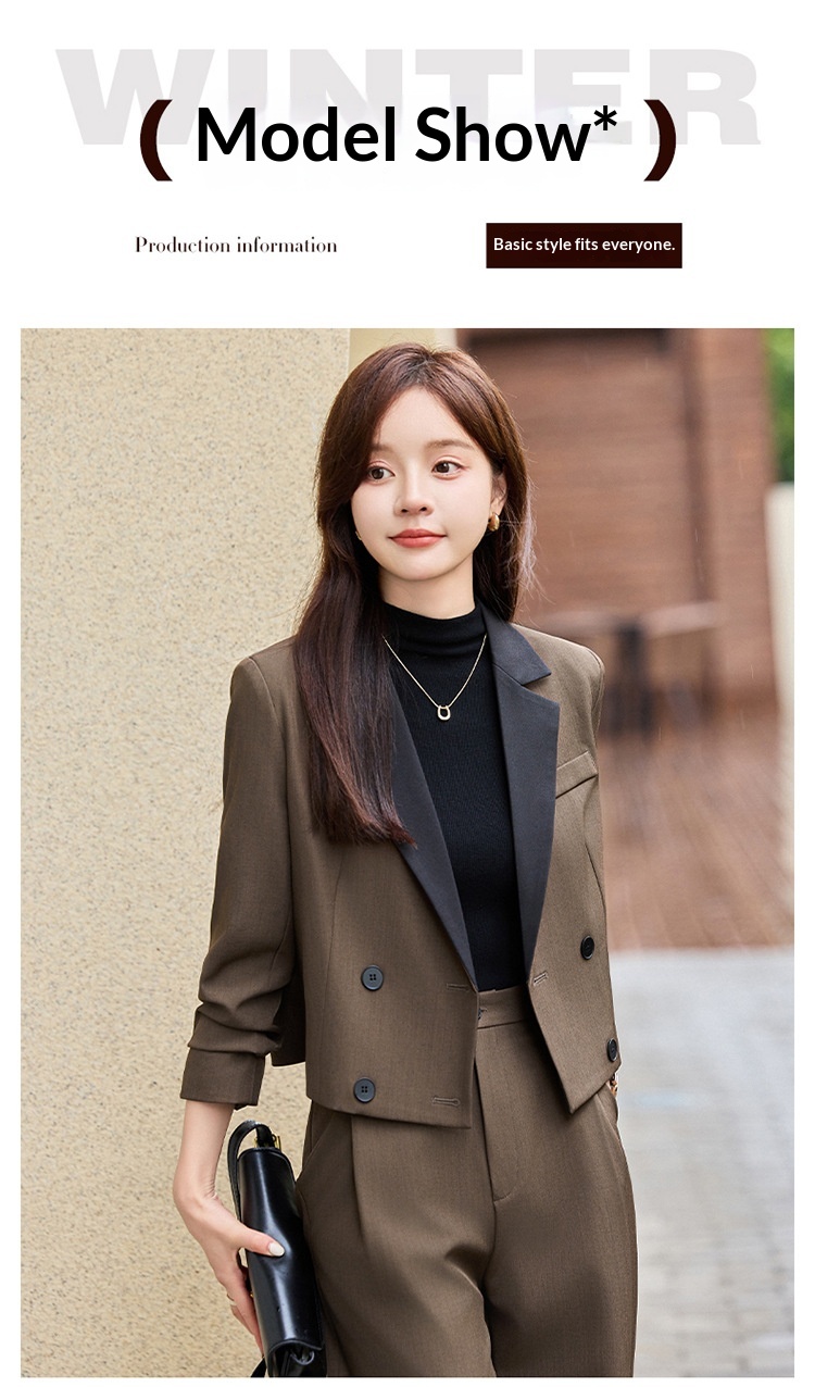 Blazer corto grigio scuro ChicShe da donna, nuovo stile transfrontaliero per primavera e autunno, completo professionale di alta qualità_voghion.com