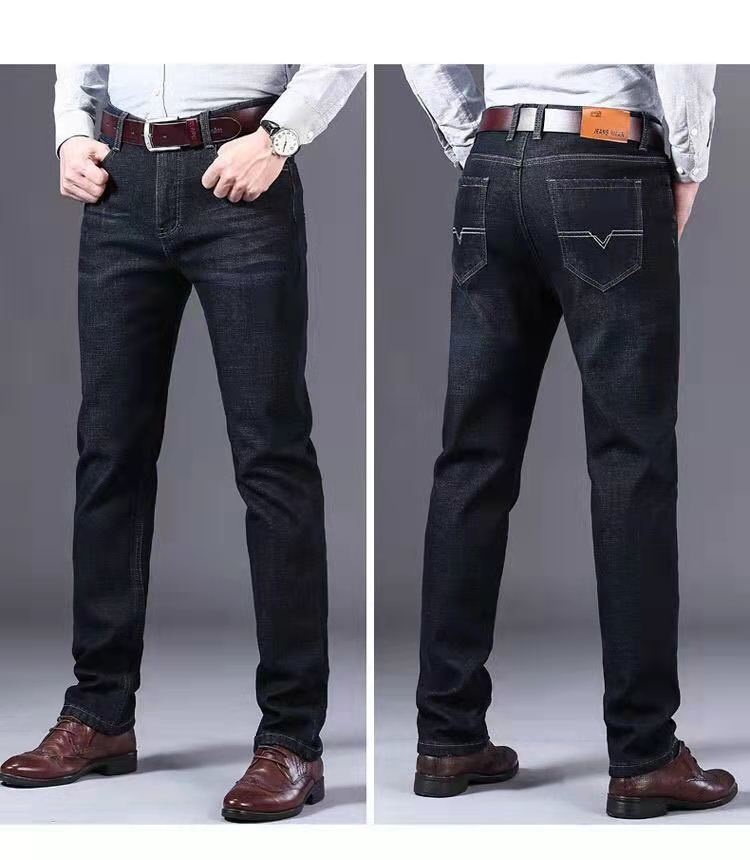 boy Boy Winter Fleece-Lined Men's Jeans, Straight Loose Fit, Warm With Fleece, Stretchy Thickened Wear-Resistant Work Pants_voghion.com