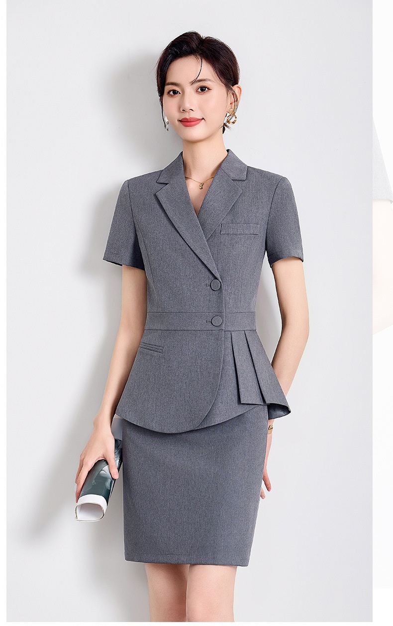 ChicShe Professional Gray Short Sleeve Small Suit Collar Jacket Women Pants Skirt Summer Outfit 2025 New Three-Piece Set_voghion.com