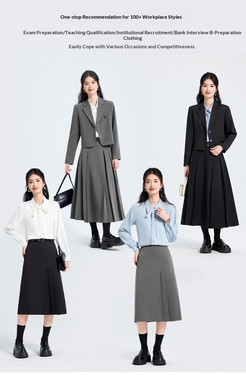 ChicShe Grigio Primavera Autunno Inverno 25 Anni Manica Lunga Corta Stile JK Piccolo Blazer Colletto Giacca Camicia Donna Gonna Tre Pezzi_voghion.com