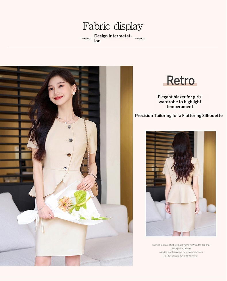 ChicShe 2024 Summer New Apricot Short Sleeve Professional Casual Jacket Women Pants Skirt Simple Elegant Two-Piece Set_voghion.com
