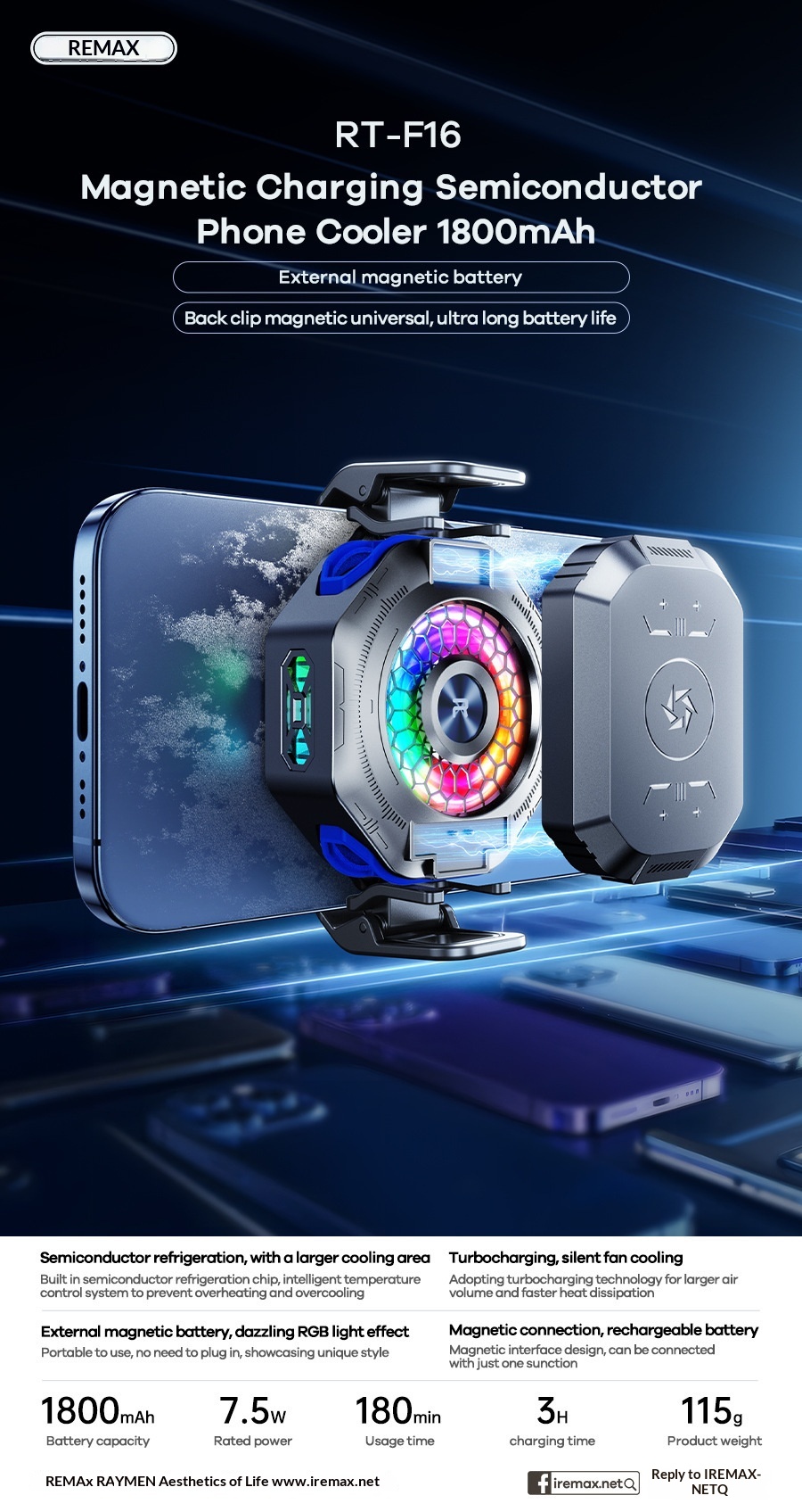 Digitex REMAX Charging Semiconductor Refrigeration Mobile Phone Game Cooling Artifact Magnetic Suction Silent Cooler_voghion.com