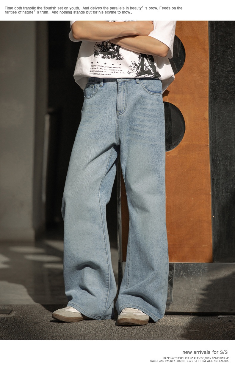 boy Boy Boy American Retro Washed Flared Jeans For Men Spring Summer New Loose Half Elastic Waist Bell Bottom Pants_voghion.com