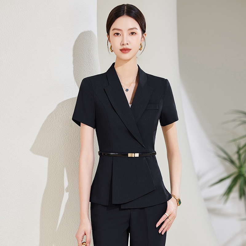 ChicShe Abito estivo sottile a maniche corte professionale per donna Elegante uniforme da receptionist di hotel, abbigliamento da lavoro per negozi di gioielli_voghion.com