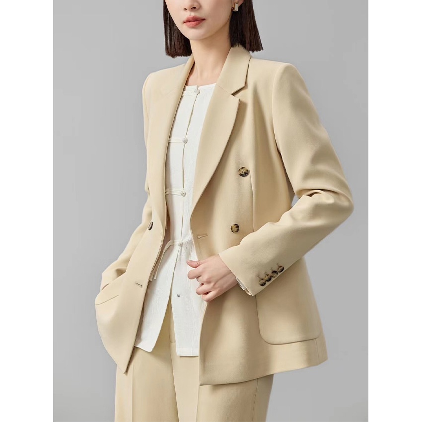 ChicShe 2024 Spring And Autumn Acetate Small Blazer Double-Breasted Two-Piece Professional Suit Straight-Leg Wide-Leg Pants_voghion.com
