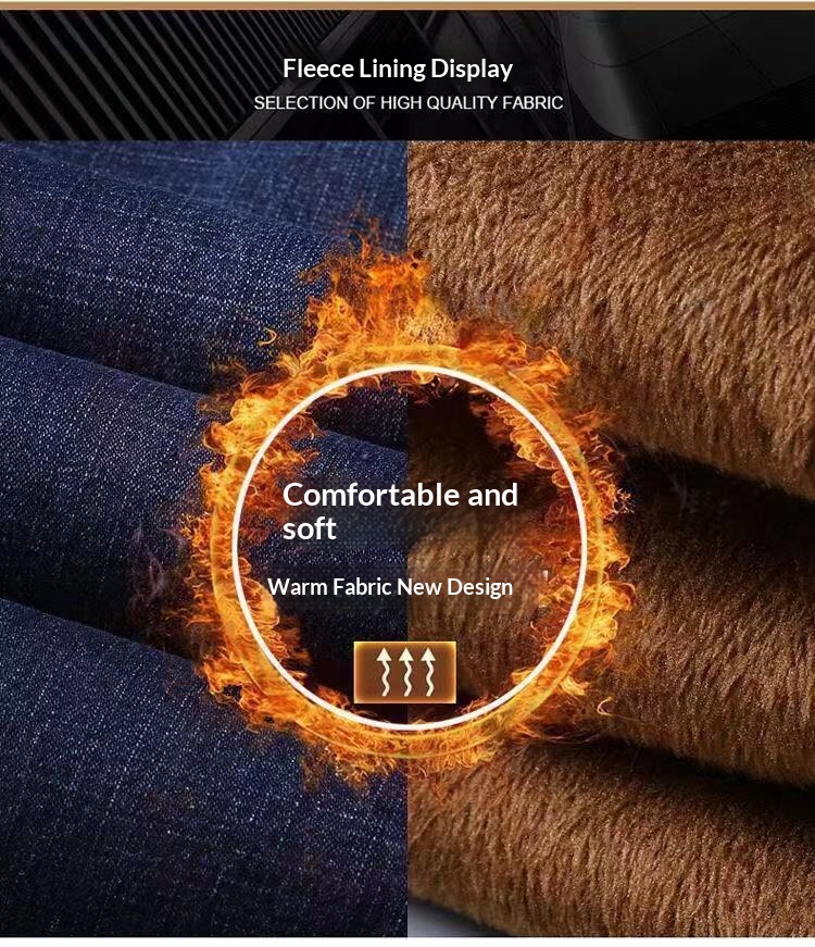 boy Boy Winter Fleece-Lined Men's Jeans, Straight Loose Fit, Warm With Fleece, Stretchy Thickened Wear-Resistant Work Pants_voghion.com