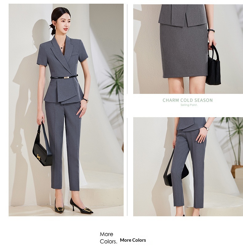 ChicShe Abito estivo sottile a maniche corte professionale per donna Elegante uniforme da receptionist di hotel, abbigliamento da lavoro per negozi di gioielli_voghion.com