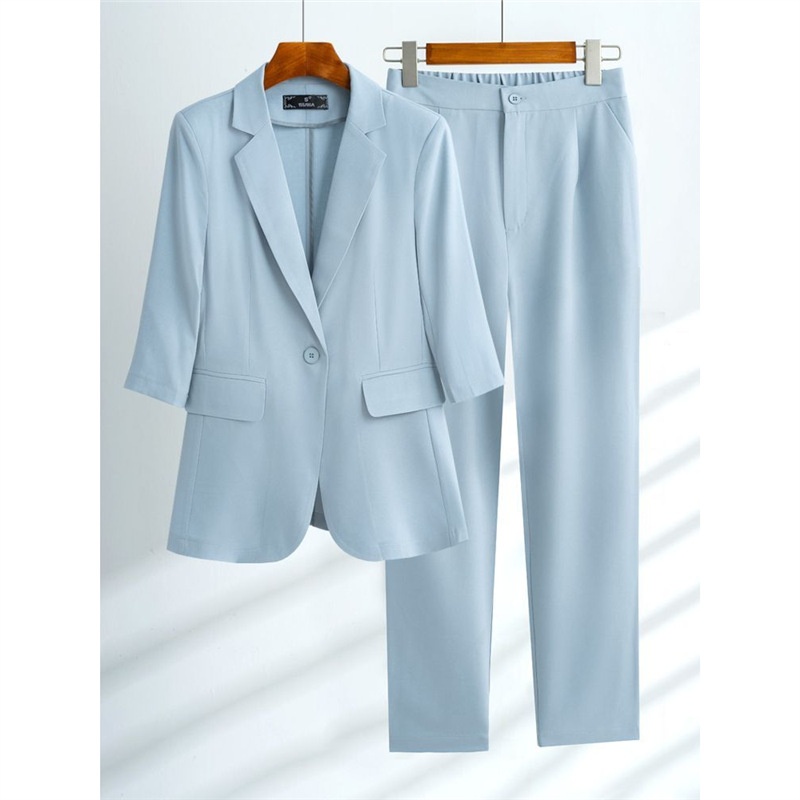 ChicShe Lightweight Women's Suit Summer Casual Elegant Fashion Professional Workwear Petite Blazer Two-Piece Set_voghion.com