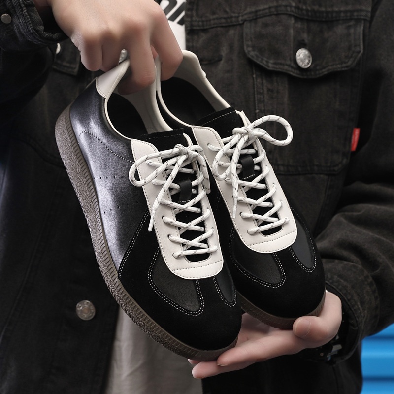 Glide 2025 Spring New Genuine Leather Trendy Niche Flat Sports Casual Versatile Sneakers Men's Retro German Training Shoes_voghion.com