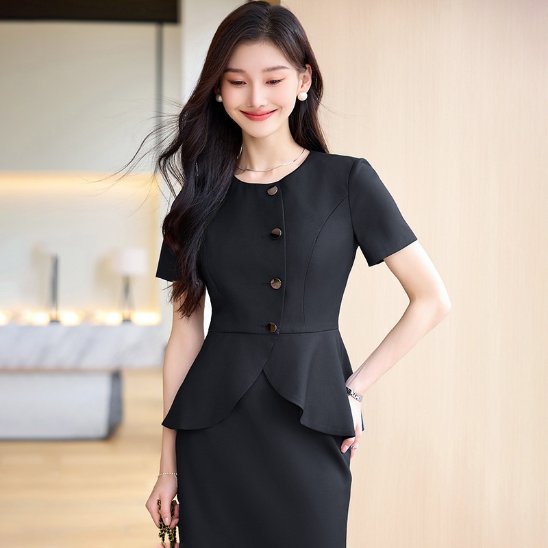 ChicShe 2024 Summer New Apricot Short Sleeve Professional Casual Jacket Women Pants Skirt Simple Elegant Two-Piece Set_voghion.com