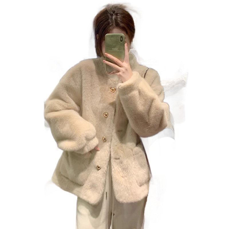 2025 New Thickened Mink Sheepskin One-Piece Women's Clothing For Winter Short Stand Collar Eco-Friendly Fur Coat_voghion.com