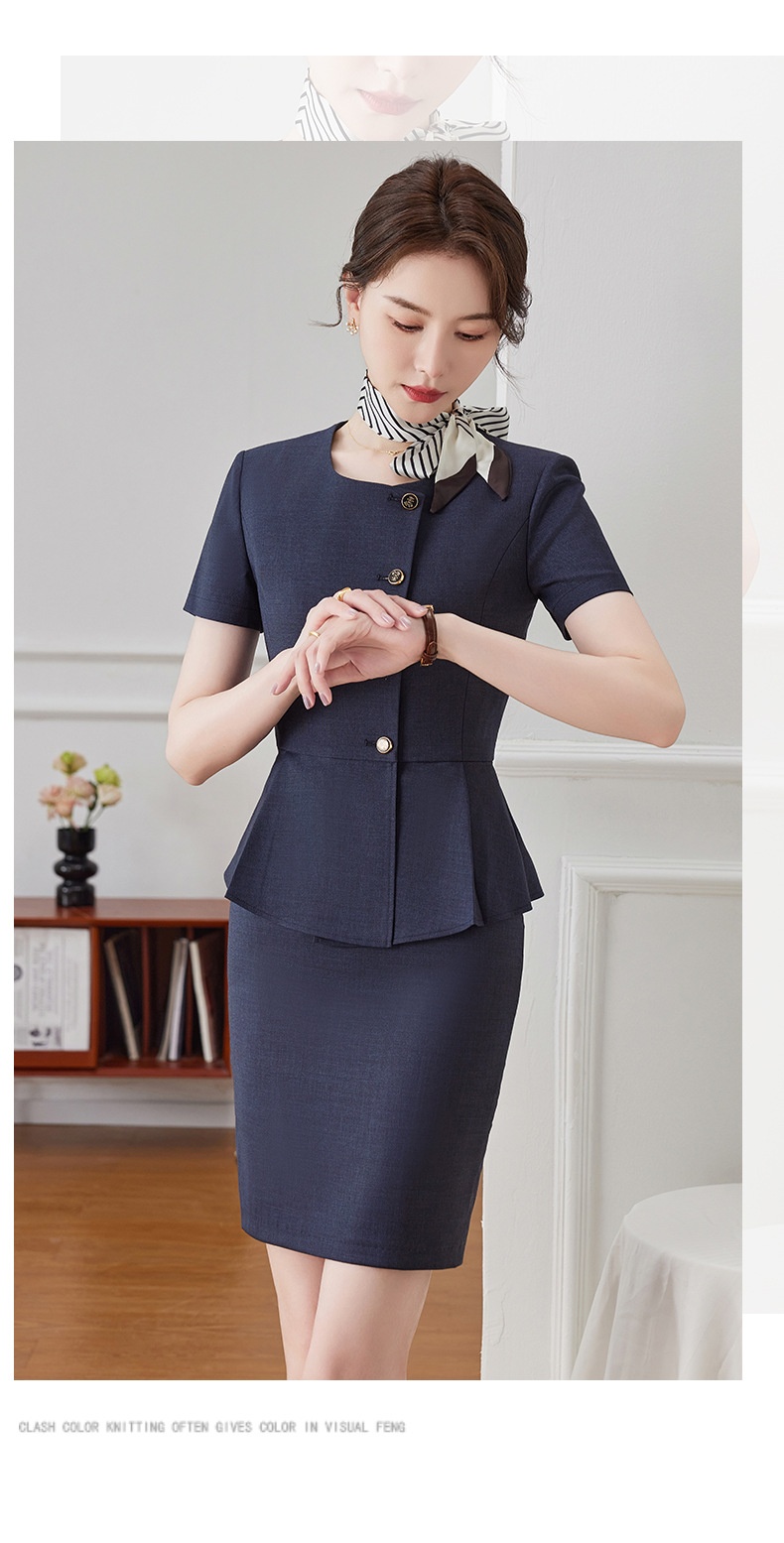 ChicShe 2024 Nuovo stile estivo grigio scuro manica corta blazer senza colletto da donna pantaloni gonna elegante set due pezzi_voghion.com