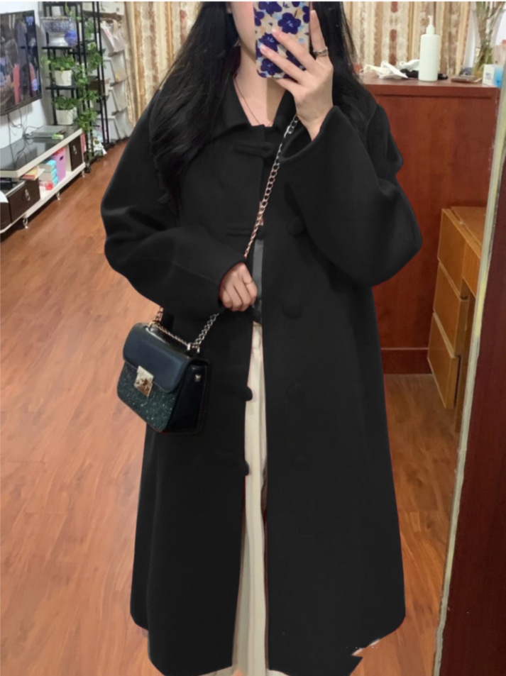 2025 Autumn Winter New Thickened Woolen Coat, Women's Clothing, Women's Vintage Red Double-Sided Wool Coat With Button Closure, Mid-Length_voghion.com