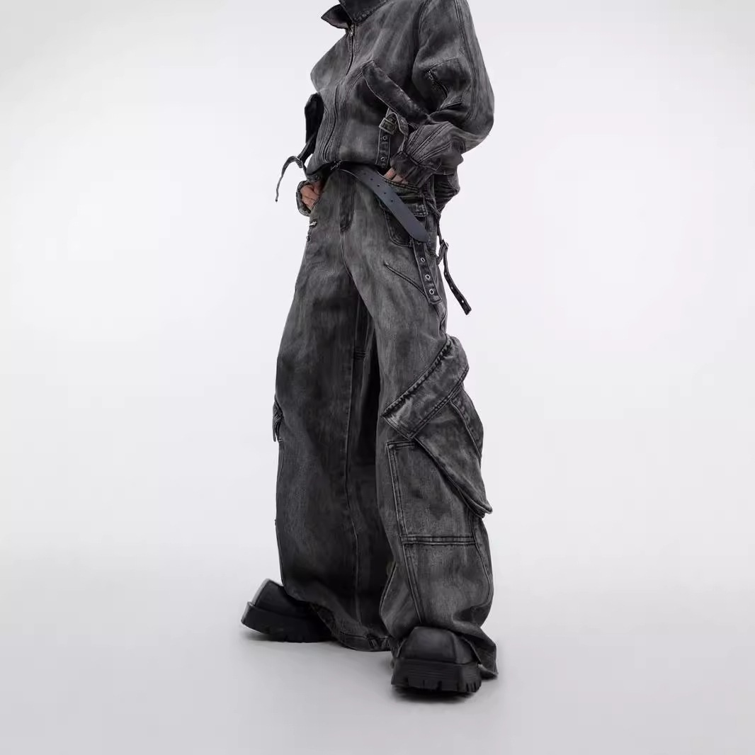 Jeans a zampa lavati e stropicciati in stile retrò, stile Wasteland, stile High Street, da uomo, europei e americani, alla moda, a gamba larga_voghion.com