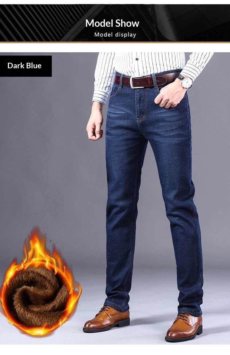 boy Boy Winter Fleece-Lined Men's Jeans, Straight Loose Fit, Warm With Fleece, Stretchy Thickened Wear-Resistant Work Pants_voghion.com