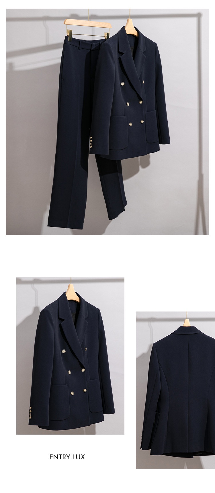 ChicShe 2024 Spring And Autumn Acetate Small Blazer Double-Breasted Two-Piece Professional Suit Straight-Leg Wide-Leg Pants_voghion.com