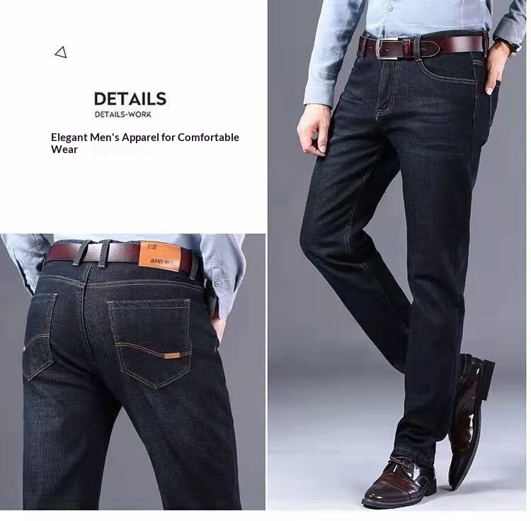 boy Boy Winter Fleece-Lined Men's Jeans, Straight Loose Fit, Warm With Fleece, Stretchy Thickened Wear-Resistant Work Pants_voghion.com