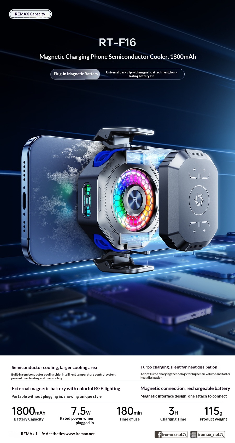 Digitex REMAX Charging Semiconductor Refrigeration Mobile Phone Game Cooling Artifact Magnetic Suction Silent Cooler_voghion.com