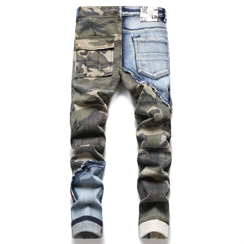 boy Boy Boy 2023 Neue Großhandel Slim Fit Stretch Camouflage Patchwork Color Block Herren Skinny Jeans Trendy 3132_voghion.com