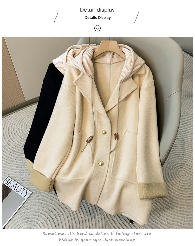 2025 Women's Clothing Women's Mid-Length Hooded Coat, Thickened Spring And Autumn, Size, High-End Elegant Wool Overcoat For Plus Size_voghion.com