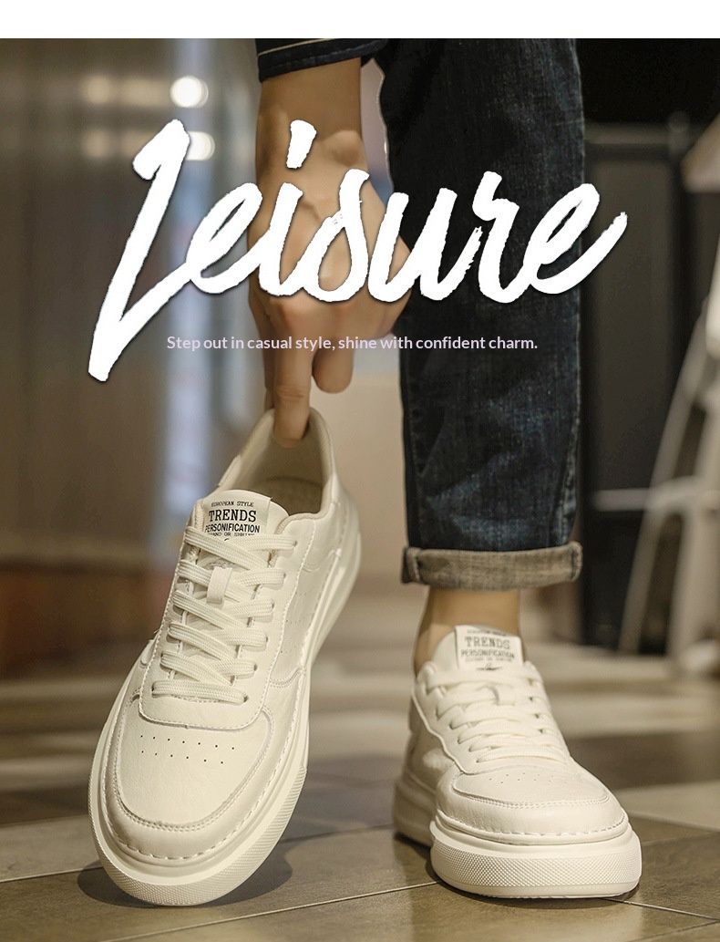 Glide Men's 2025 New Spring Versatile Breathable Leather Casual White Sneakers Non-Slip Youth Sports Trend Shoes_voghion.com