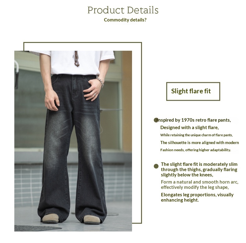 boy Boy Boy American Retro Washed Flared Jeans For Men Spring Summer New Loose Half Elastic Waist Bell Bottom Pants_voghion.com