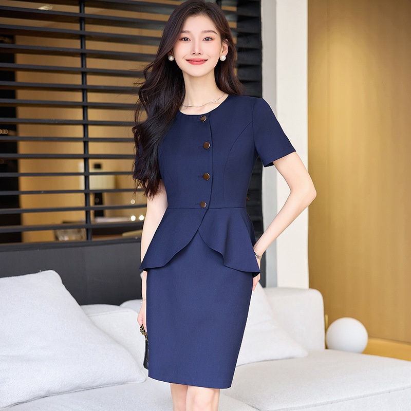 ChicShe 2024 Summer New Apricot Short Sleeve Professional Casual Jacket Women Pants Skirt Simple Elegant Two-Piece Set_voghion.com