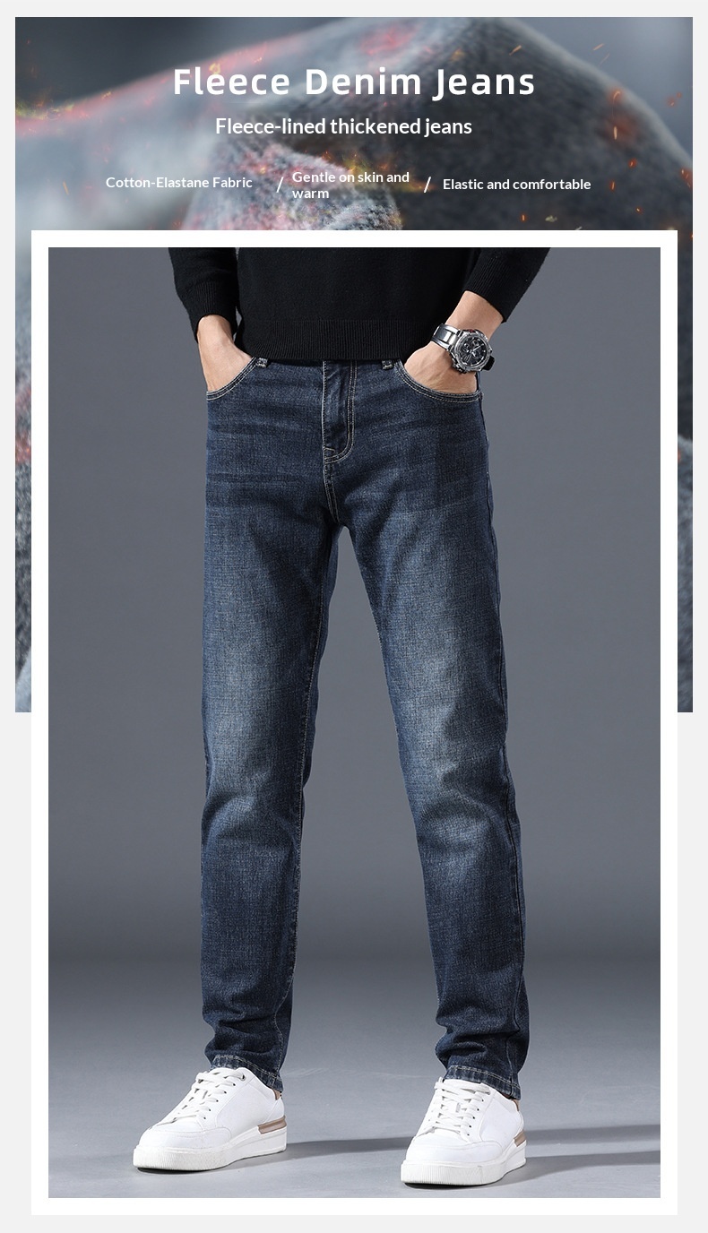 Jeans caldi da ragazzo, gamba dritta, autunno inverno, nuovi, foderati in pile, cotone spesso elasticizzato, vestibilità slim, pantaloni casual da uomo_voghion.com