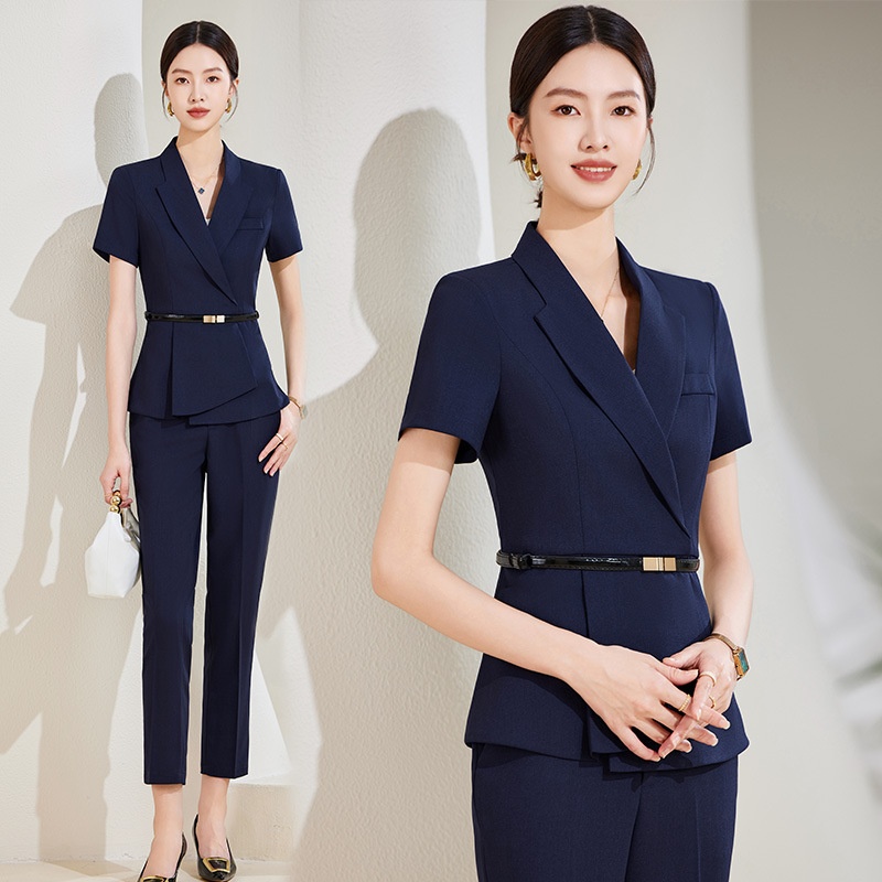 ChicShe Abito estivo sottile a maniche corte professionale per donna Elegante uniforme da receptionist di hotel, abbigliamento da lavoro per negozi di gioielli_voghion.com